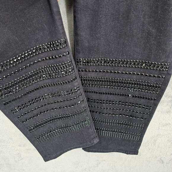 Seven7 Jeans Luxe Skinny 24 Black Embellished Bling Plus Cotton Stretch Boho New - Picture 7 of 14